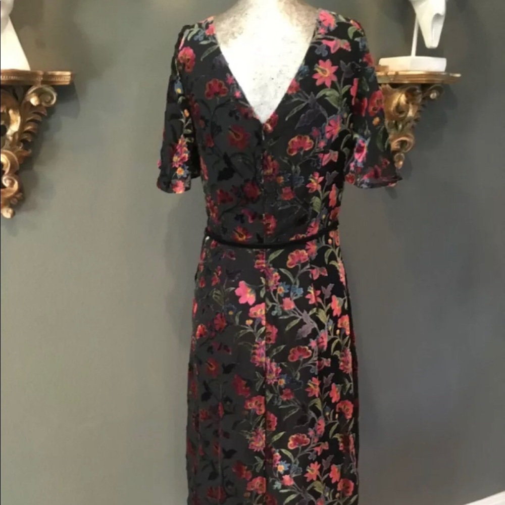 ModCloth Floral Maxi Dress Velvet Burnout flutter sleeves sz 14